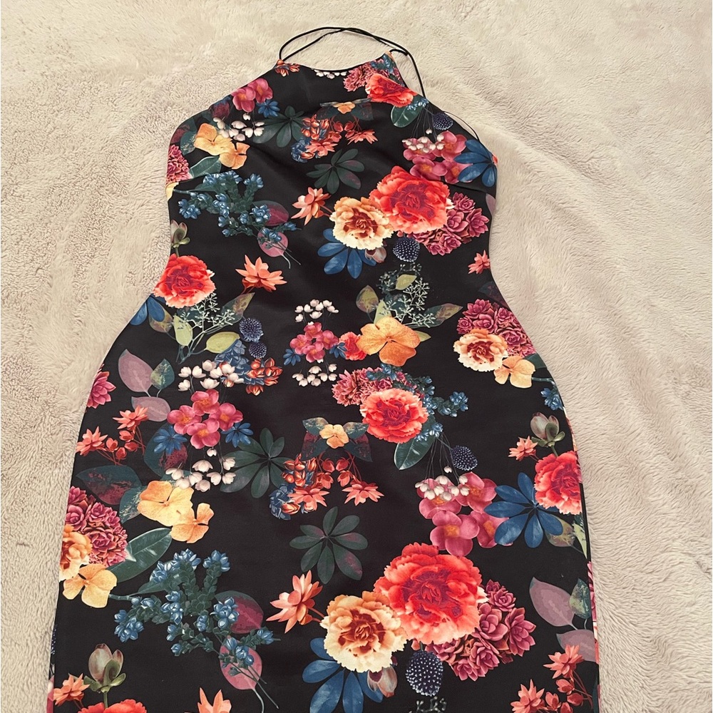 Floral criss cross halter dress